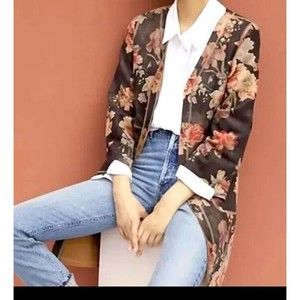 Anthopologie Solitaire Monarc Marcela Rose Print Floral Kimono Women's Sz S